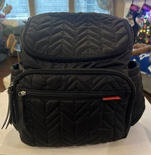 Skip Hop Diaper Bag Backpack Black Forma Quilted Zip Pockets Adjustable Straps