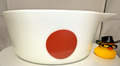 Pyrex Moon Deco 2.5 Qt Casserole #475 B  No Lid White With Red Dot