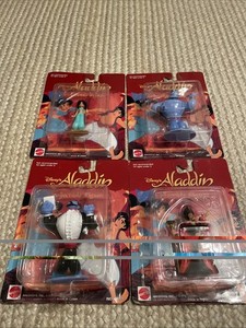 4 Mattel Disney 1990’s Aladdin action figure lot  Jasmine, 2 Genie, Jafar. NIB