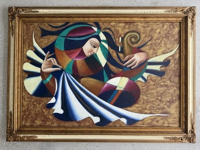 VINTAGE MISHA BORISOFF OIL ON CANVAS PAINTING RUSSIAN CUBISM SURREALISM FRAMED