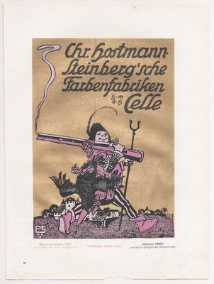 Reklame Werbung Plakat / Hostmann & Steinberg Farbenfabrik Celle Jäger Jagd 1925