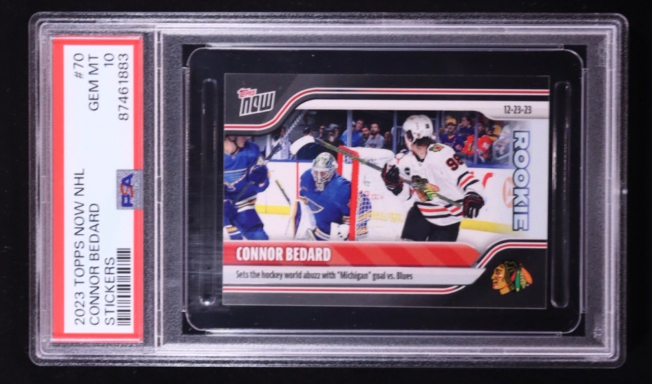 Connor Bedard Rookie 2023-24 (PSA 10) Topps Now Stickers Card #70 RC “Michigan”