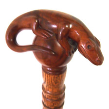 Hand-carved Walking Stick/Cane-A Lizard On A Ball-By American Folk Artist-34" T