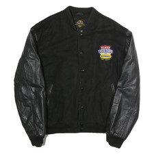 NEW LANDER Hommes Cuir Noir Manche Veste Bouton L Polyester Mélange Décontracté