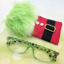 Christmas Reading Glasses +3.00, Candy Cane Readers, Santa Belt Eyeglass Case