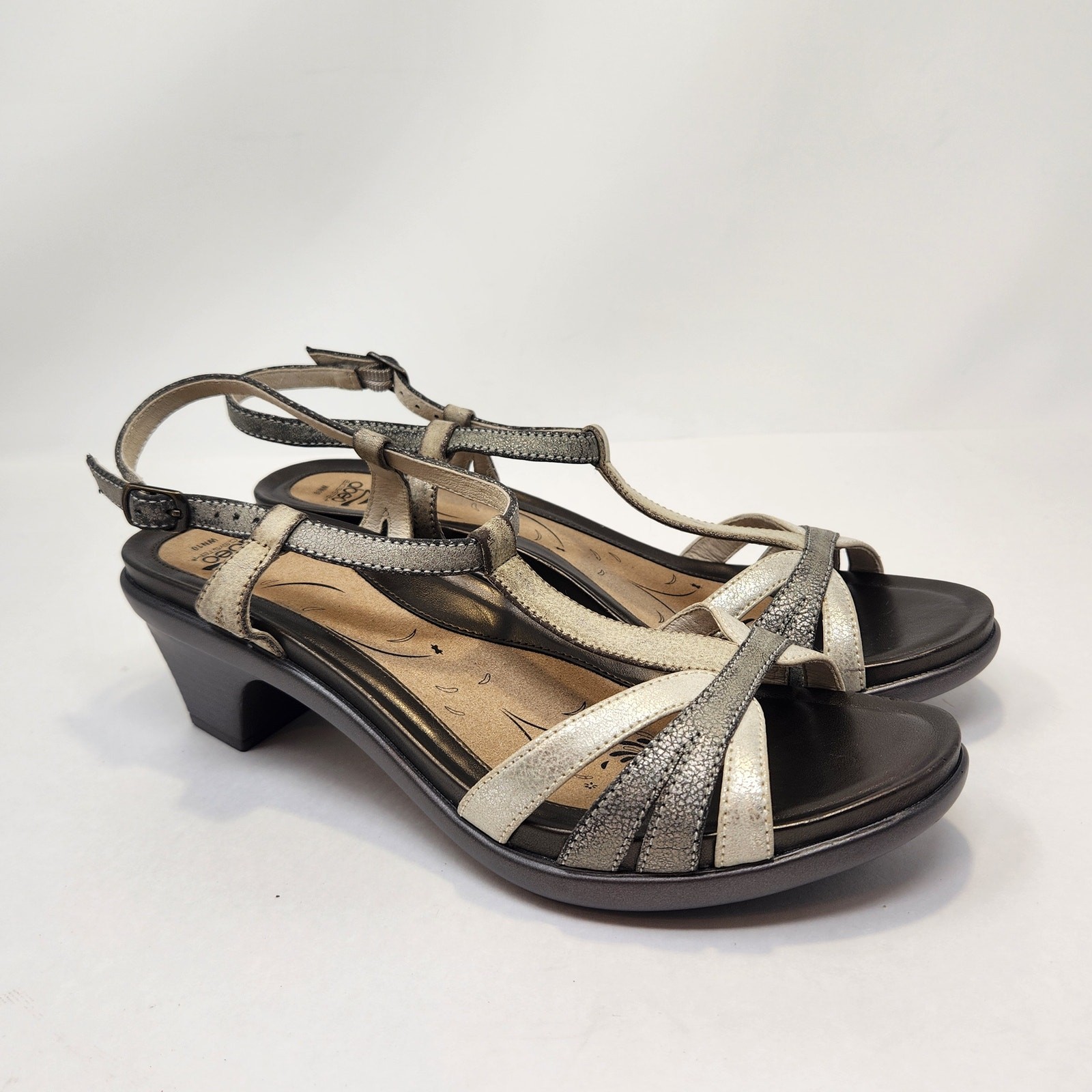 APL Sandali donna tacco medio cinturino a T metallizzato Abeo Georgie taglia 10 N scarpe comode