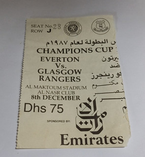Champions Cup Everton v Glasgow Rangers ticket 8th December 1987