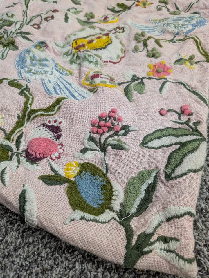 Hand Embroidery Canvas Pillow Case Floral Sewn Hand Made 18" x 18 - Image 2 of 4