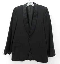 VINTAGE After Six Coat Men 38 Black Rudofker Tuxedo Blazer Satin Lapel Shawl 70s