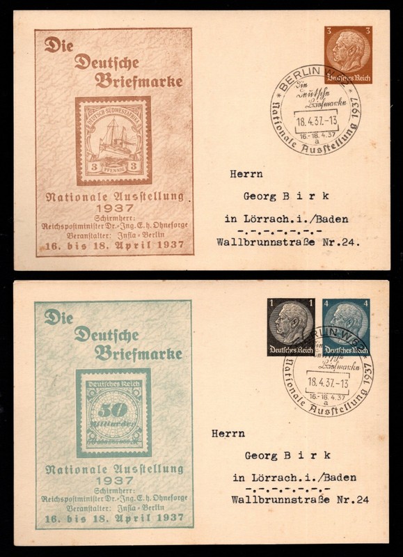 Nat'l Postage Stamp Exhibition - Berlin Germany 1937 - PP - Mi PP 122, PP 132-33