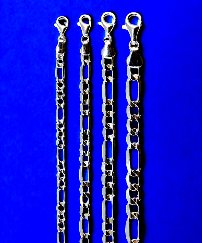 Collar Pulsera Cadena Oro Real Italiano Oro Blanco 10K Figaro 2mm-6mm 7"-30"