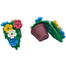 Playmobil lot of 2 brown flower pots, hooks, flowers, house, town, farm