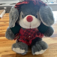 Vintage Dandee Christmas Mouse Plush 12" w/Dress Hat Adorable Stuffed Animal