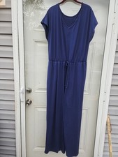 Cuddl Duds Size L Jumpsuit Flexwear Jogger Navy Stretch Pockets V-Neck Womens
