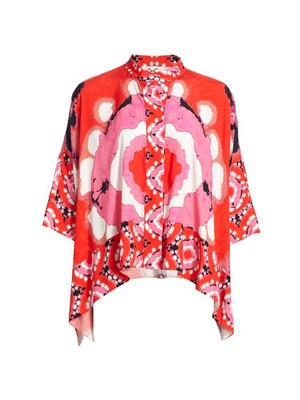 NEW Figue Sz XL XXL Warwick Top Handkerchief Blouse Batik Pink/Orange/White $428