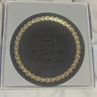 2 Wedgwood Black Basalt Mother Plates Gold Laurel Border 1971 England w Boxes — photo 4
