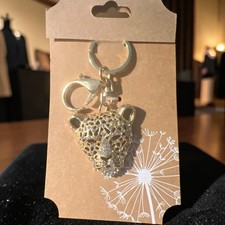 Gold Leopard Keychain Rhinestone Cheetah Charm for Purse