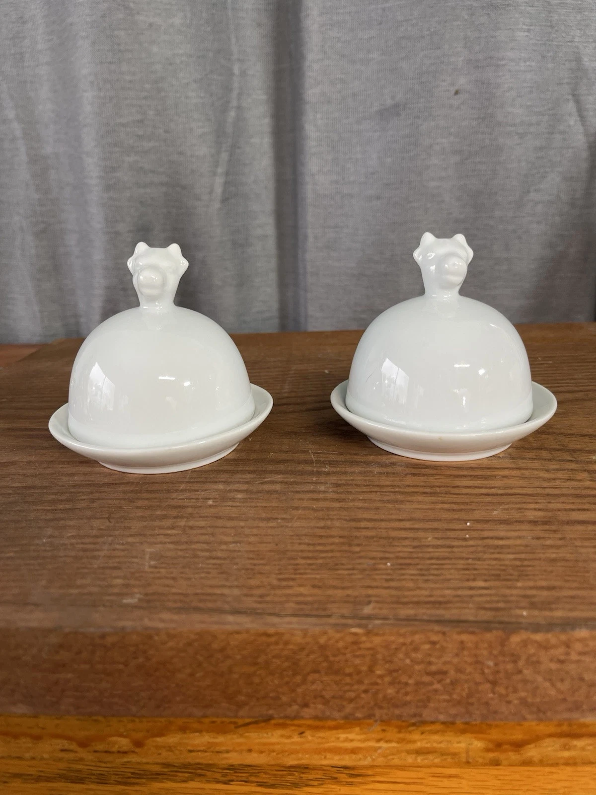 Cow Bust White Porcelain Butter Bell Dish - Set Of Two