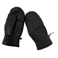 Vintage Grandoe Leather Mittens Lined Black Gloves Winter Ladies Large