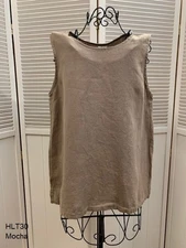 HLT30 Mocha XLarge NWT Match Point Linen Shirt Tank Round Neck Flax NEW Brown