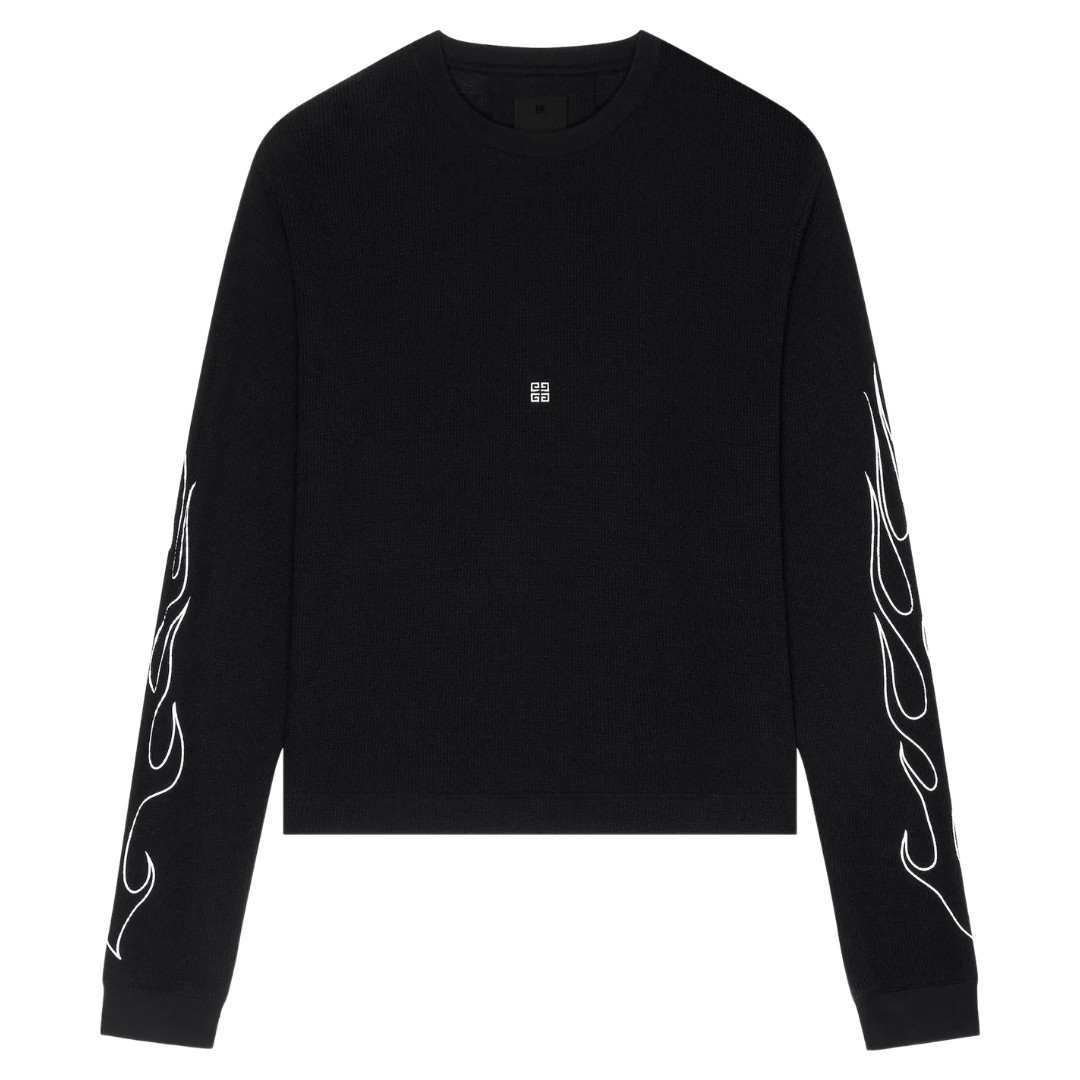 Облегающая черная футболка с длинным рукавом от Givenchy Dragon Flames Design 111290₽