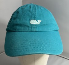 Vineyard Vines Teal 100 Cotton Whale Adjustable Back Strap Cap Hat Women's OSFA