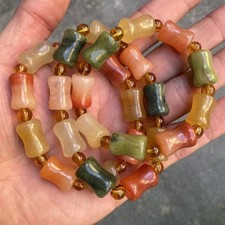 Natural 3 Colors Jade 8-Barrel Bead Handstring Bracelet Cuff Accessorie Gift 1X