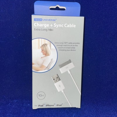 New Tech Universe Extra Long White 10 FT Charge + Sync Cable iPad iPhone iPod
