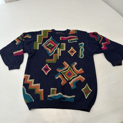 90s I.B. Diffusion Colorful funky Art to Wear Geometric Embroidered Sweater Sz S