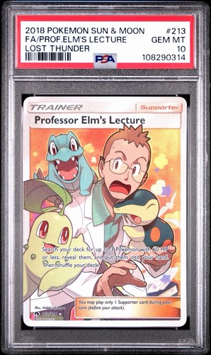 PSA 10 Professor Elm's Lecture Full Art 213/214 Sun Moon Lost Thunder Pokemon