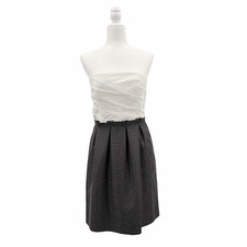 Max & Cleo Strapless Cocktail Dress Womens 10 Black White Pleated Pockets Formal