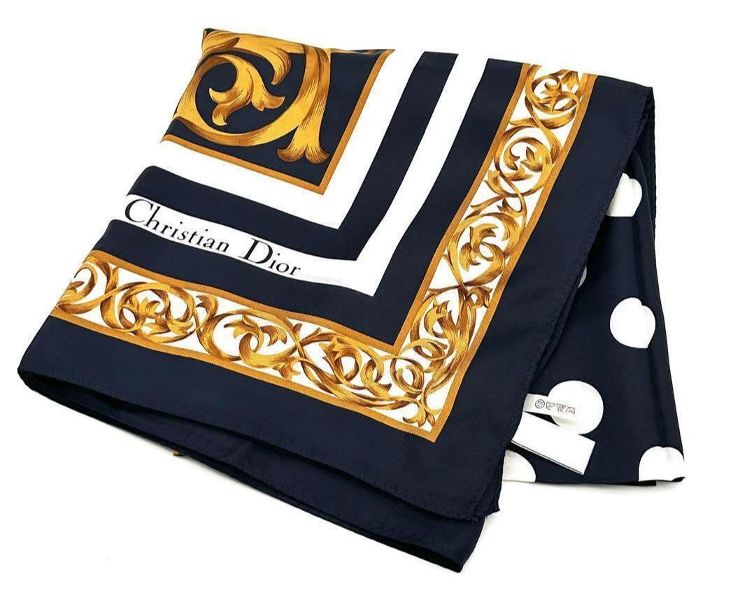 Foulard Christian Dior soie logo à pois arabesques 88 cm * 88 cm