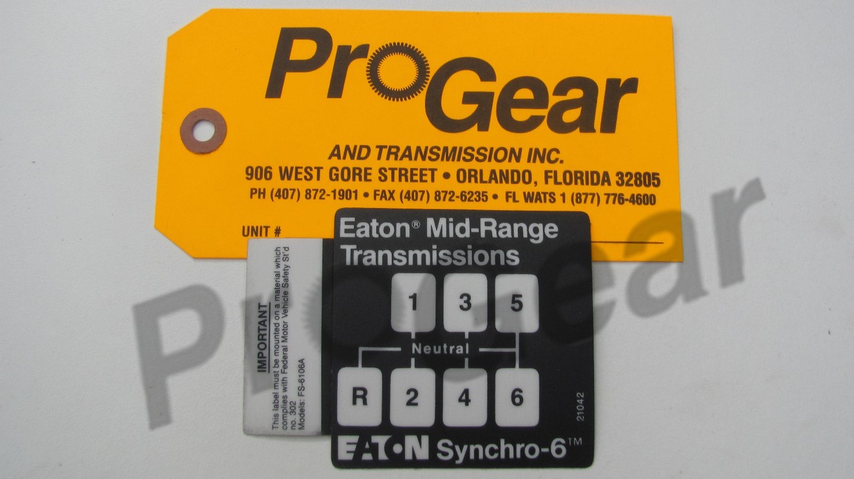 Eaton Fuller 6 speed transmission shift pattern for FS6106A only