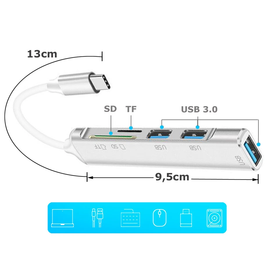 H71 5in1 MultiPort USB Hub 3.0 Typ-C SD TF Kartenleser Laden Daten Sync Adapter - Bild 3 von 4