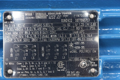 WEG 00518ET3ECT184T-W22 Cooling Tower Motor, Three Phase, 230/460V AC - Picture 8 of 9