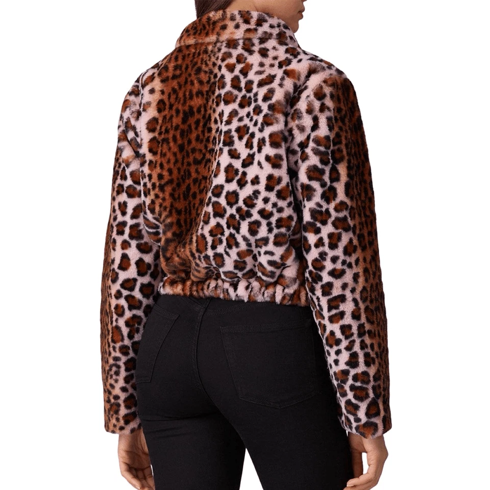 Kendall & Kylie Faux Fur Pink Leopard Print Half Zip Jacket Size Small Pullover - Image 4 of 4
