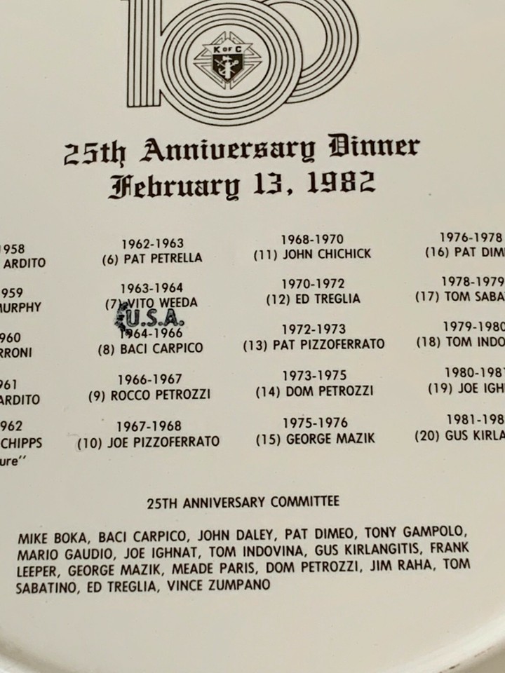 Vintage Pair KNIGHTS OF COLUMBUS 25th Anniv. Plates 1982 Mingo