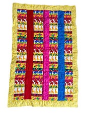 VTG Hand Stitched Animal Print Cotton Colorful Baby Quilt Giraffe Elephant Lion