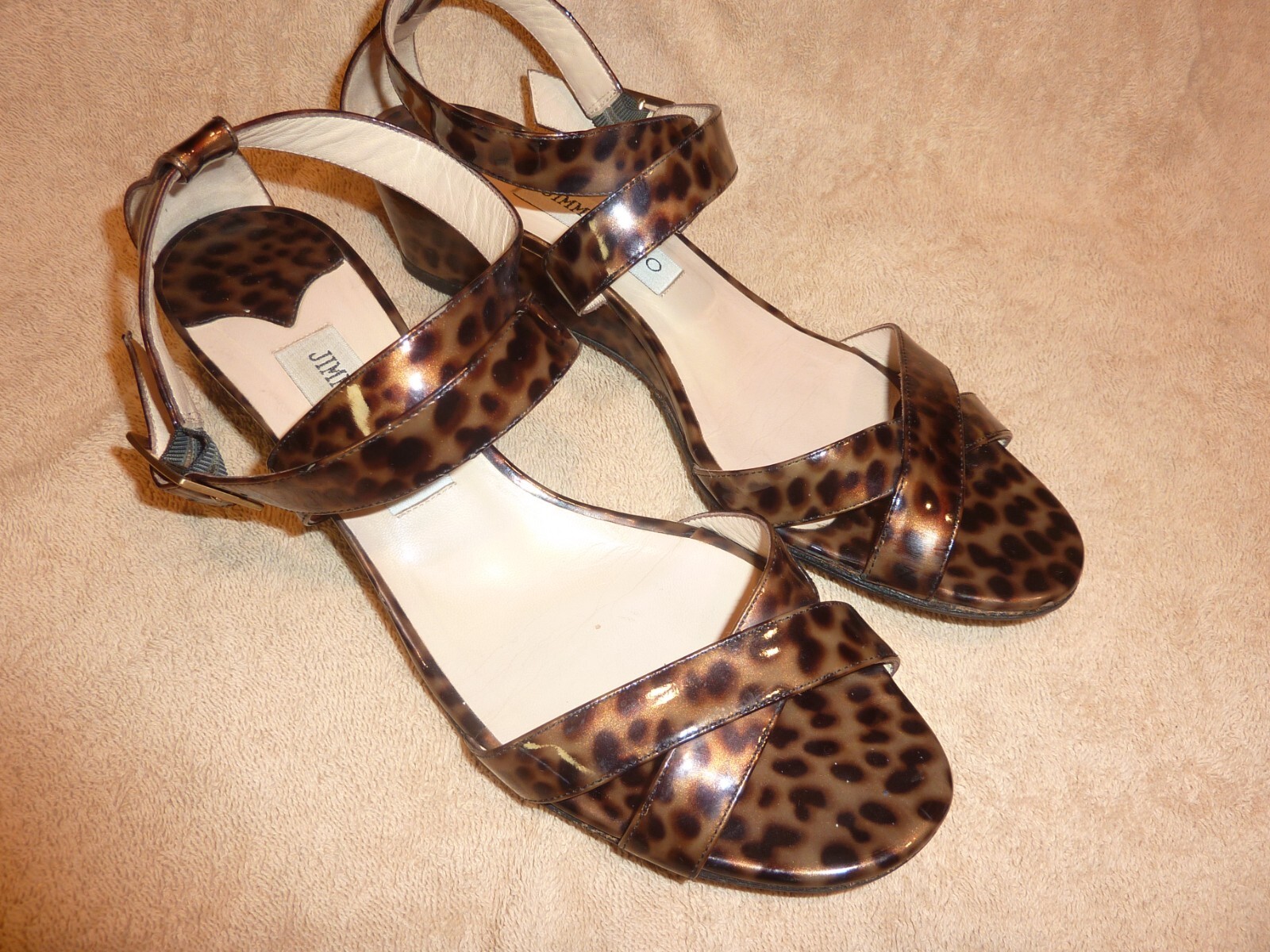 JIMMY CHOO Leopard Shimmer Patent Strappy CHIARA Wedge Heels Sandals 40.5 |  eBay