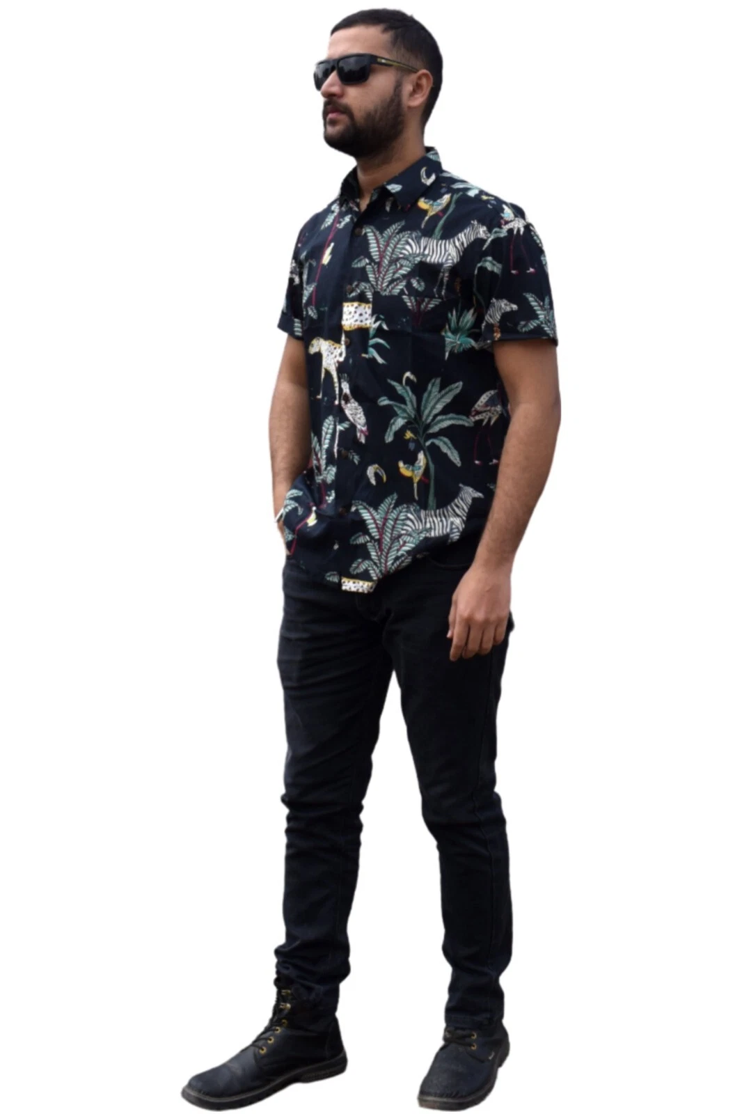 Indian Black Forest Wedding Dress L Size Hand Block Cotton Shirt Men's Shirts US