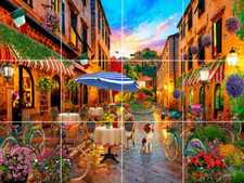 biking through Italy outdoor restaurants Caf  ceramic tile mural backsplash