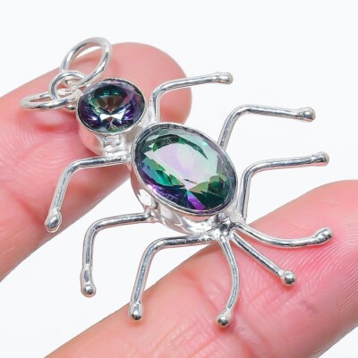 Pendentif En Argent Sterling 925 - Topaze Bleue Créée En Labo - Forme Poire - Fait Main En Inde - Neuf Sans Emballage