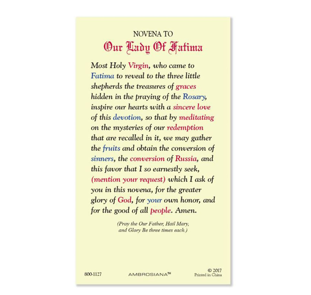 Laminated Novena to Our Lady of Fatima Holy Prayer Card Catholic ...