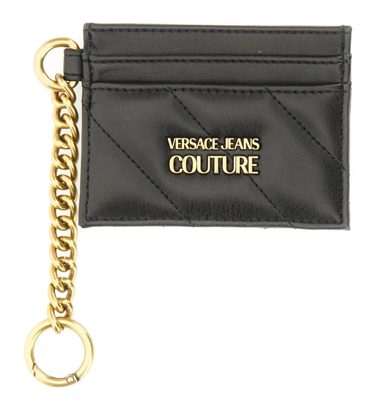 $150 Versace Jeans Couture Women's Black Card Holder With Logo- 74VA5PA3ZS409899