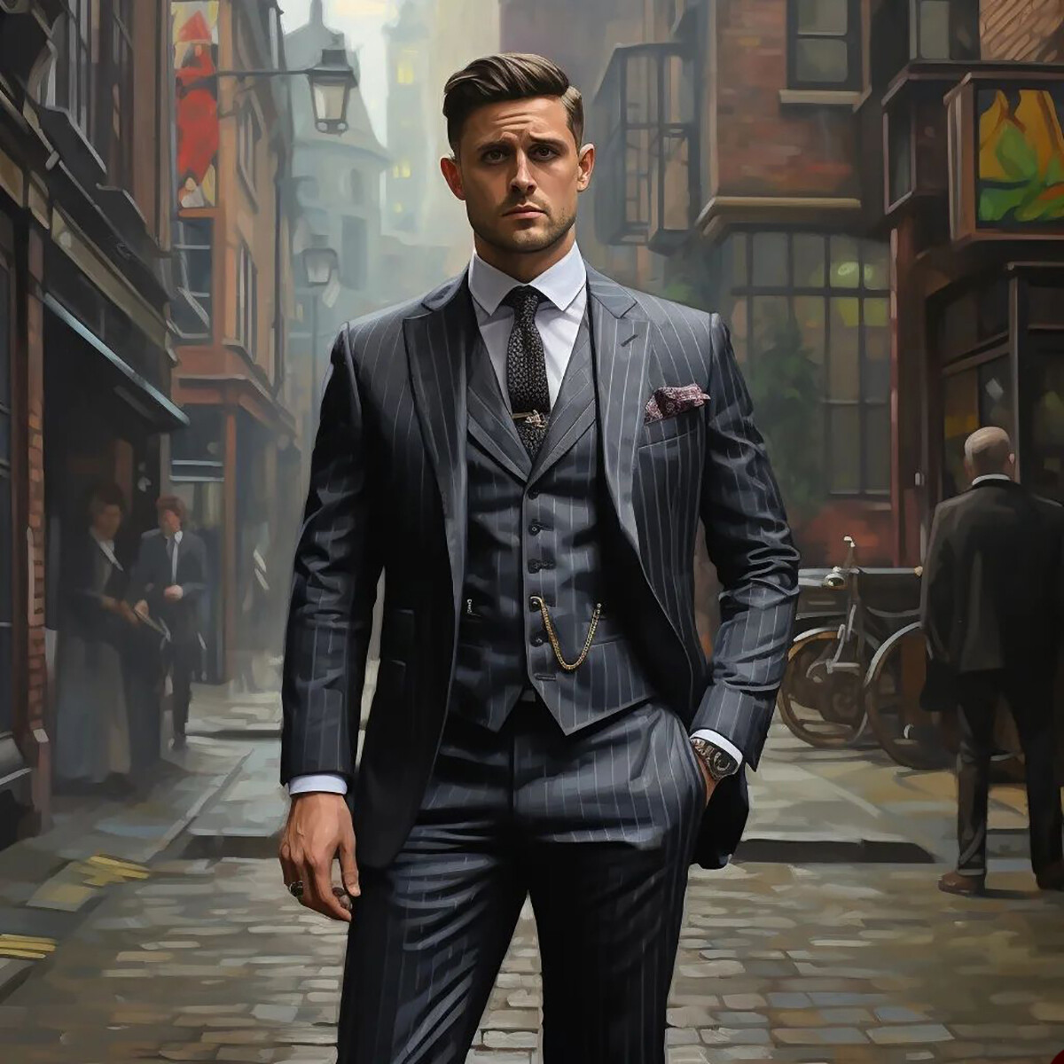 Striped Men Suits Regular Fit Coat Vest Pants Blazer Business Wedding Checked image 3
