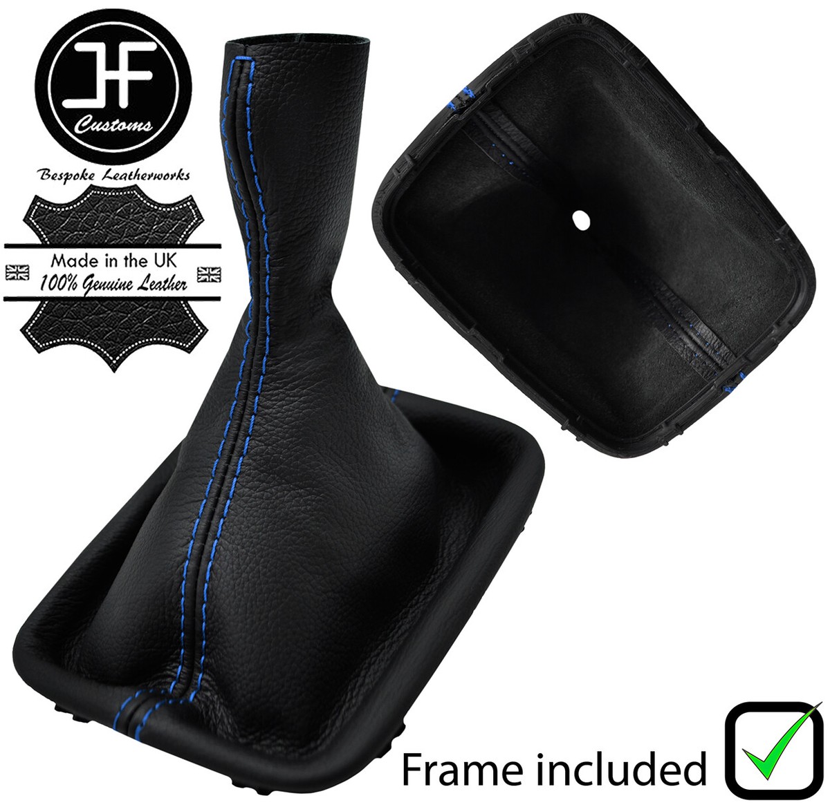 BLUE STITCH REAL LEATHER SHIFT BOOT+PLASTIC FRAME FOR PORSCHE 944