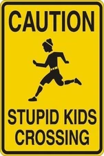 *Aluminum* Caution Stupid Kids Crossing 8"x12" Metal Novelty Sign  S027