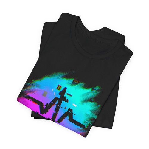 Retro Style Neon Glitch T-Shirt Vintage Look Tee - Picture 3 of 99