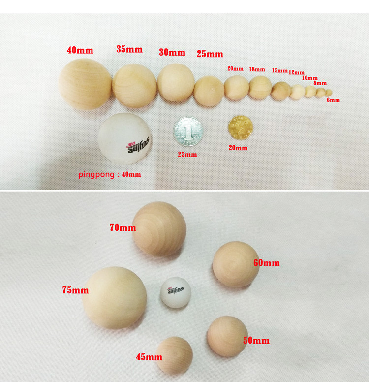 Natural Wooden Craft Wood Balls Sphere Round Craft 6mm To 60mm Da