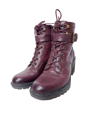 ZODIAC Women's Gemma Lug Sole Combat Laced Leather Biker Boots Sz 7 Side Zip